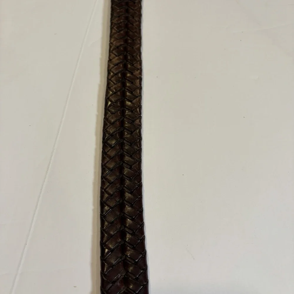 Coach Braided Leather Belt with Brass Buckle - Dark Brown
